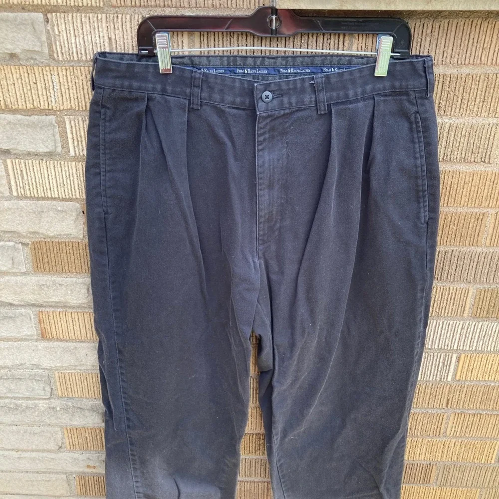 Polo Ralph Lauren Andrew Pant Mens 36x30 Black Double Pleated Chino Trousers Y2K